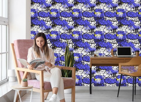 Tapeta Graffiti Z Fioletowymi Elementami