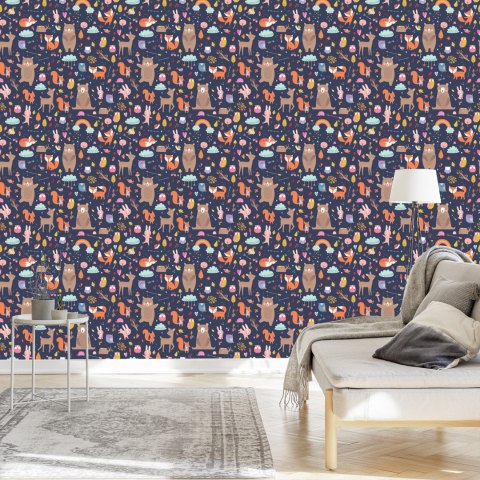 Tapeta Dla Dzieci - Bawiące Się Leśne Zwierzątka