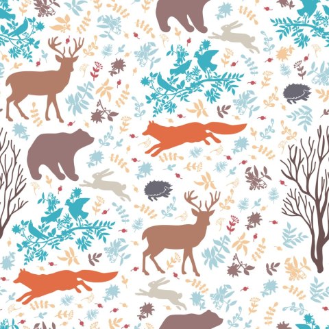 Tapeta Dla Dzieci - Kolorowe Leśne Zwierzęta