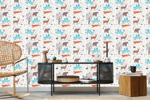 Tapeta Dla Dzieci - Kolorowe Leśne Zwierzęta