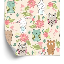 Tapeta Dla Dzieci - Kolorowe Zwierzątka I Kwiaty