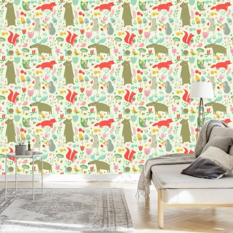 Tapeta Dla Dzieci - Leśne Zwierzątka I Roślinki