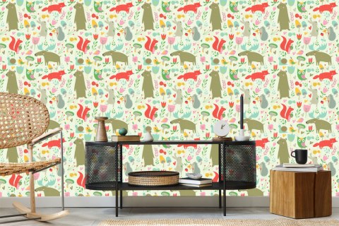 Tapeta Dla Dzieci - Leśne Zwierzątka I Roślinki