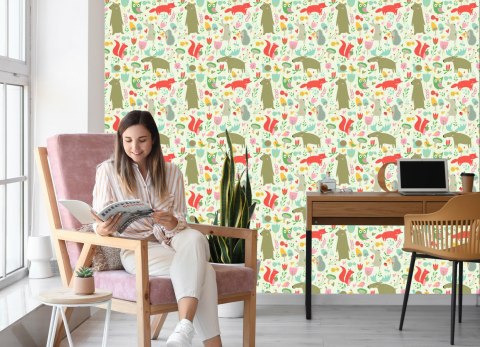 Tapeta Dla Dzieci - Leśne Zwierzątka I Roślinki