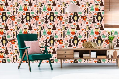 Tapeta Dla Dzieci - Leśne Zwierzątka W Stylu Skandynawskim