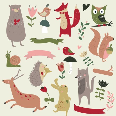 Tapeta Dla Dzieci - Leśne Zwierzęta I Serduszka