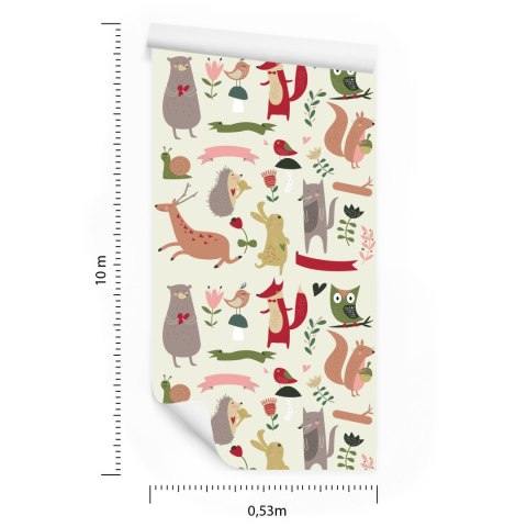 Tapeta Dla Dzieci - Leśne Zwierzęta I Serduszka