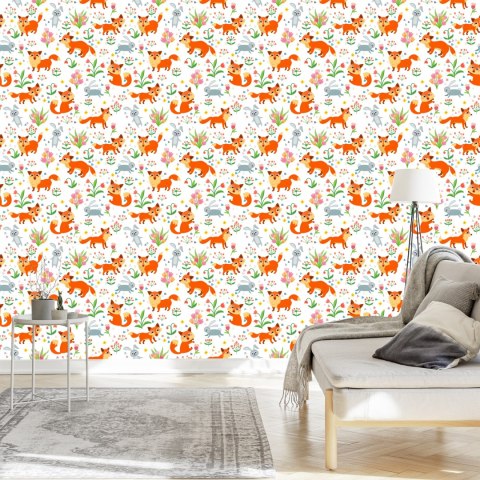 Tapeta Dla Dzieci - Lisy I Zajączki