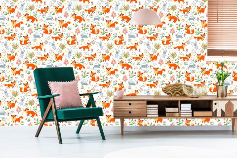 Tapeta Dla Dzieci - Lisy I Zajączki