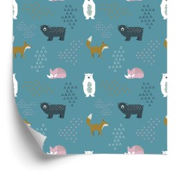 Tapeta Dla Dzieci - Niedźwiedzie I Lisy W Pastelowych Kolorach