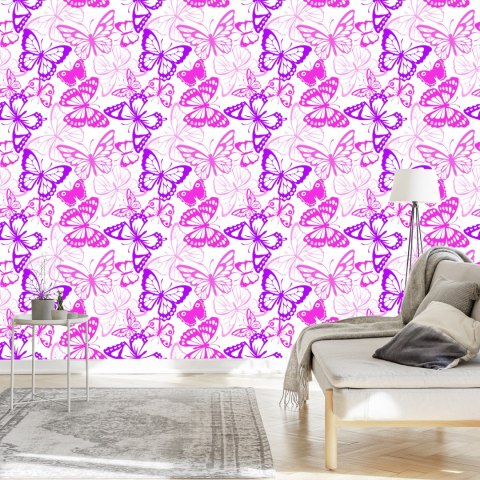 Tapeta Dla Dzieci - Różowe I Fioletowe Motyle