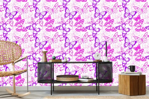 Tapeta Dla Dzieci - Różowe I Fioletowe Motyle