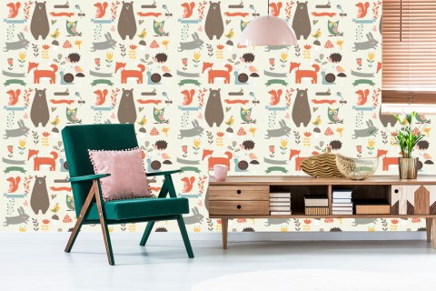 Tapeta Dla Dzieci - Szczęśliwe Leśne Zwierzęta