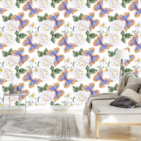 Tapeta Do Kuchni, Róże Kwiaty Zieleń Motyle Natura