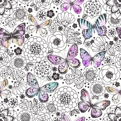 Tapeta Do Pokoju Dziecka, Motyle, Kwiaty, Liście