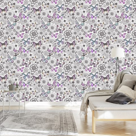 Tapeta Do Pokoju Dziecka, Motyle, Kwiaty, Liście