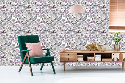 Tapeta Do Pokoju Dziecka, Motyle, Kwiaty, Liście