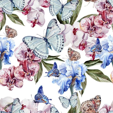 Tapeta Do Salonu, Motyle, Kwiaty, Zieleń