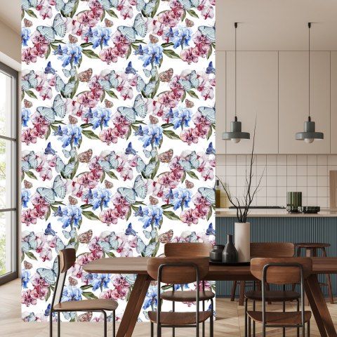 Tapeta Do Salonu, Motyle, Kwiaty, Zieleń