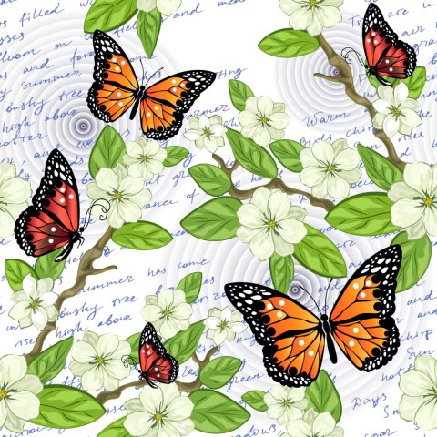 Tapeta Motyle, Kwiaty, Liście, Gałęzie, Do Salonu