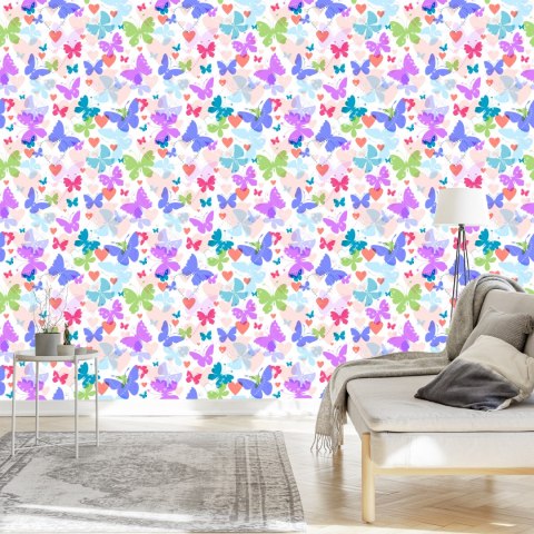 Tapeta W Kolorowe Motyle, Serca, Pokój Dziecięcy
