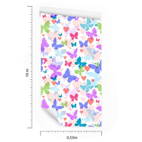 Tapeta W Kolorowe Motyle, Serca, Pokój Dziecięcy