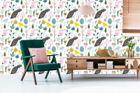 Tapeta Dla Dzieci - Kolorowe Ptaszki W Dżungli