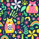 Tapeta Dla Dzieci - Kolorowe Sowy I Kwiaty