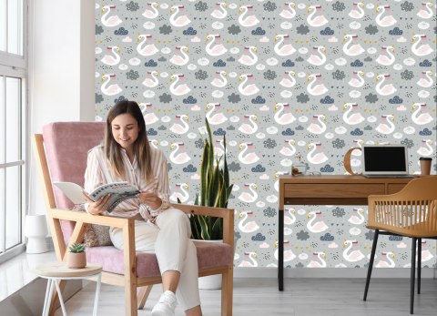 Tapeta Dla Dzieci - Śpiące Jednorożco - Łabędzie