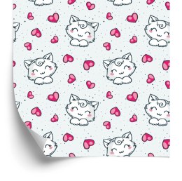 Tapeta Dla Dzieci - Urocze Białe Kotki I Serduszka