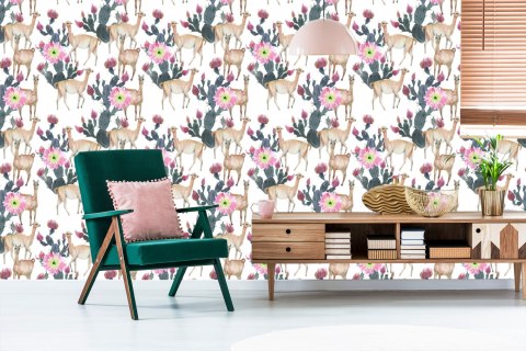 Tapeta - Alpaki, Kaktusy I Kwiaty