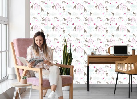 Tapeta Dla Dzieci - Jelenie, Sarny, Drzewa