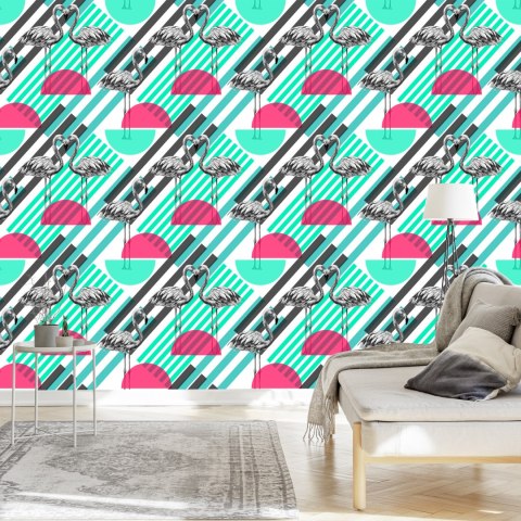 Tapeta Flamingi I Geometryczne Wzory