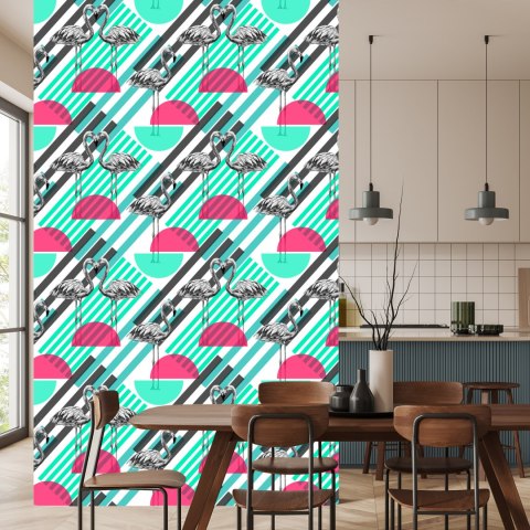 Tapeta Flamingi I Geometryczne Wzory