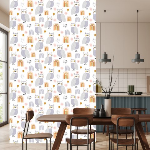 Tapeta Sowy Kwiaty Liście