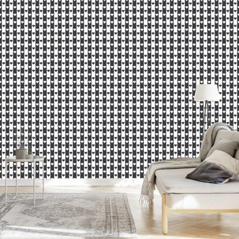 Tapeta Czarno - Białe Paski I Serduszka