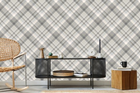 Tapeta Nowoczesna Krata W Kolorze Szaro - Beżowym