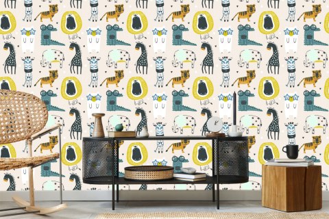 Tapeta Dla Dzieci - Dzikie Zwierzątka W Stylu Skandynawskim