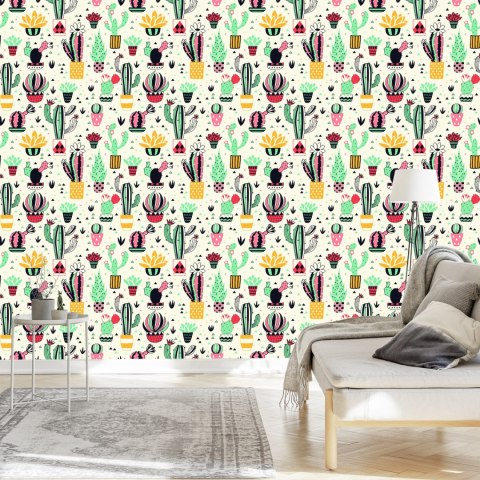 Tapeta Dla Dzieci - Kaktusy W Stylu Skandynawskim