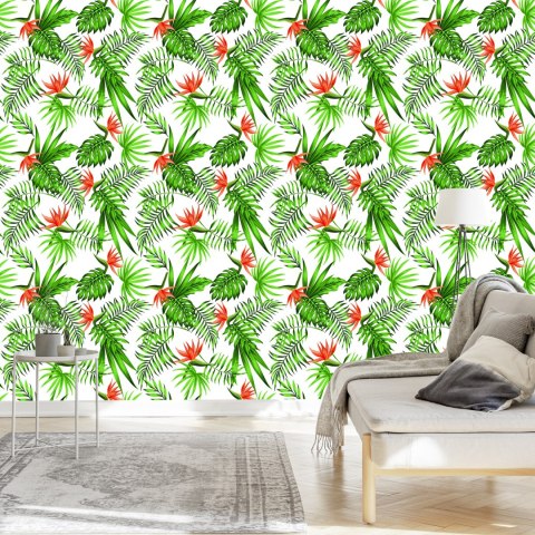 Tapeta Stylowe Tropikalne Liście I Kwiaty