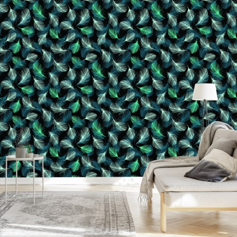 Tapeta Turkusowe Pióra Na Czarnym Tle