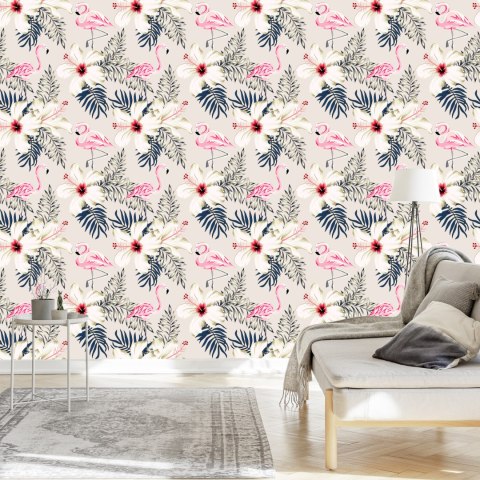 Tapeta Flamingi, Liście I Kwiaty