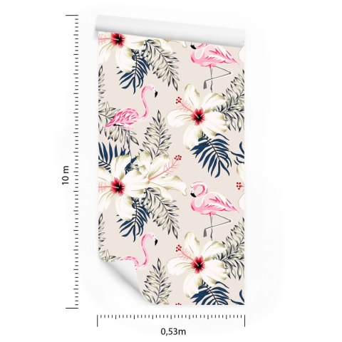 Tapeta Flamingi, Liście I Kwiaty