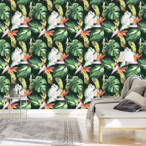 Tapeta Rajskie Kwiaty I Tropikalne Liście