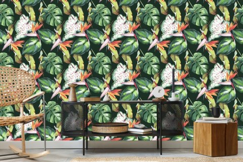 Tapeta Rajskie Kwiaty I Tropikalne Liście