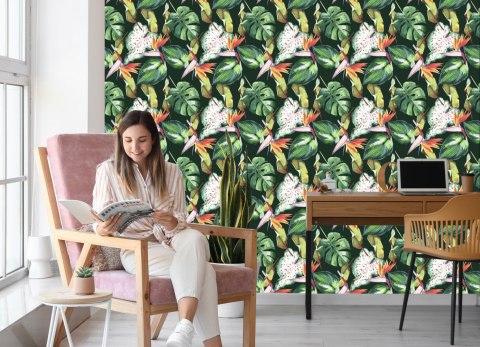 Tapeta Rajskie Kwiaty I Tropikalne Liście