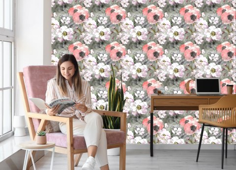 Tapeta Róże Z Makiem Vintage