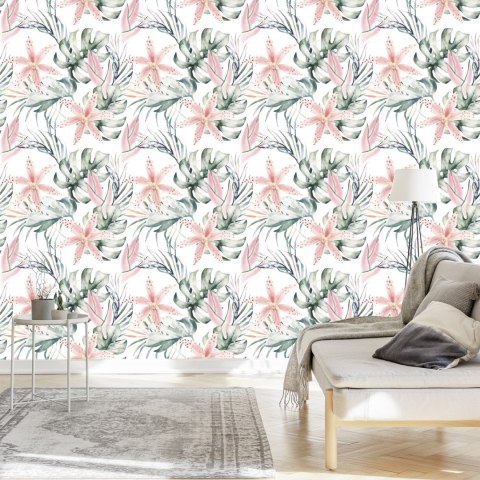 Tapeta Tropikalne Orchidee Z Liśćmi