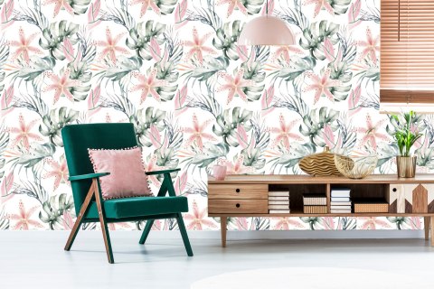 Tapeta Tropikalne Orchidee Z Liśćmi