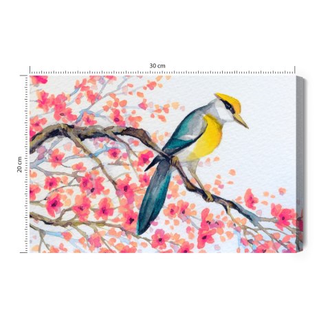 Obraz Na Płótnie Ptak I Kwiaty Na Drzewie